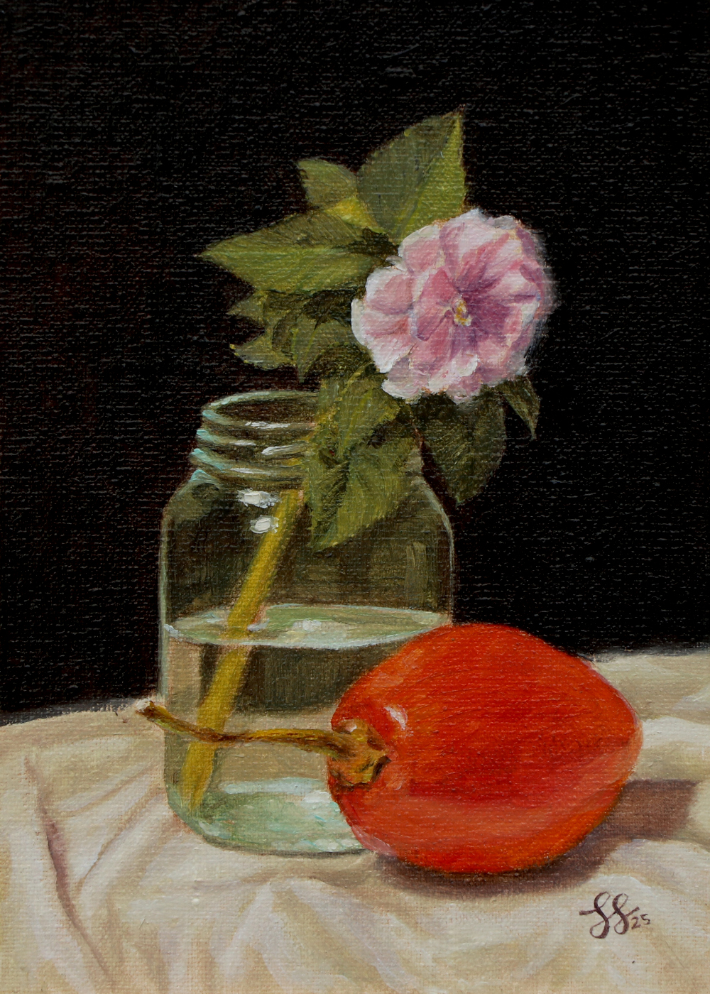 About Me Flower in glass jar and tree tomato
